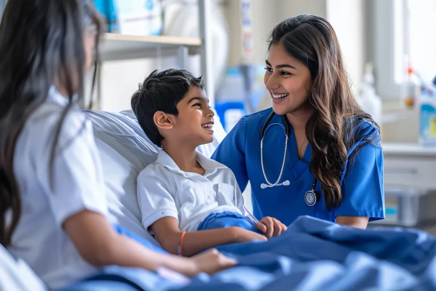 Nurse practitioner caring for a young patient